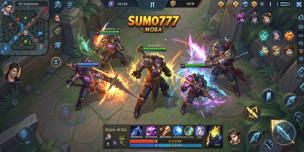 Tangkapan layar dari gameplay menarik SUMO777 dalam pertarungan MOBA.